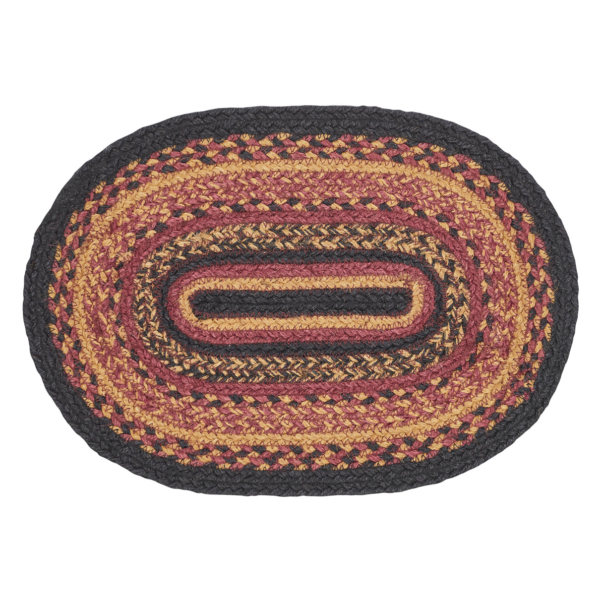 Heritage Farms Dining Table Placemat, Braided Jute, Oval, Red Black Tan. 10x15, 8 Pack 8 Pack