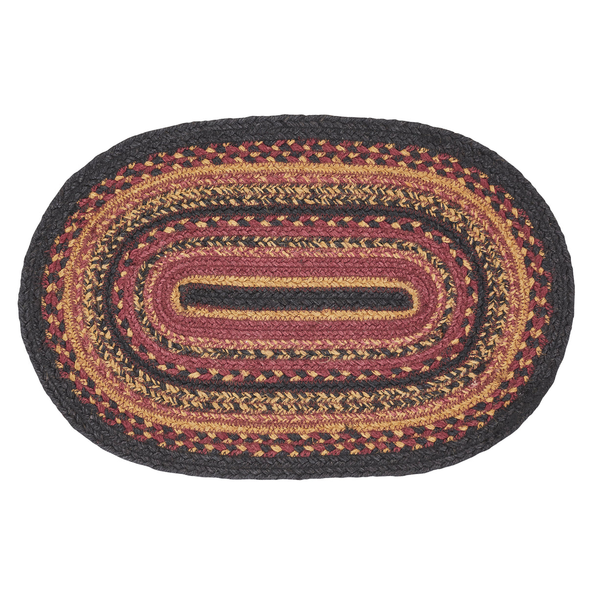 Heritage Farms Dining Table Placemat, Braided Jute, Oval, Red Black Tan. 12x18, 12 Pack 12 Pack