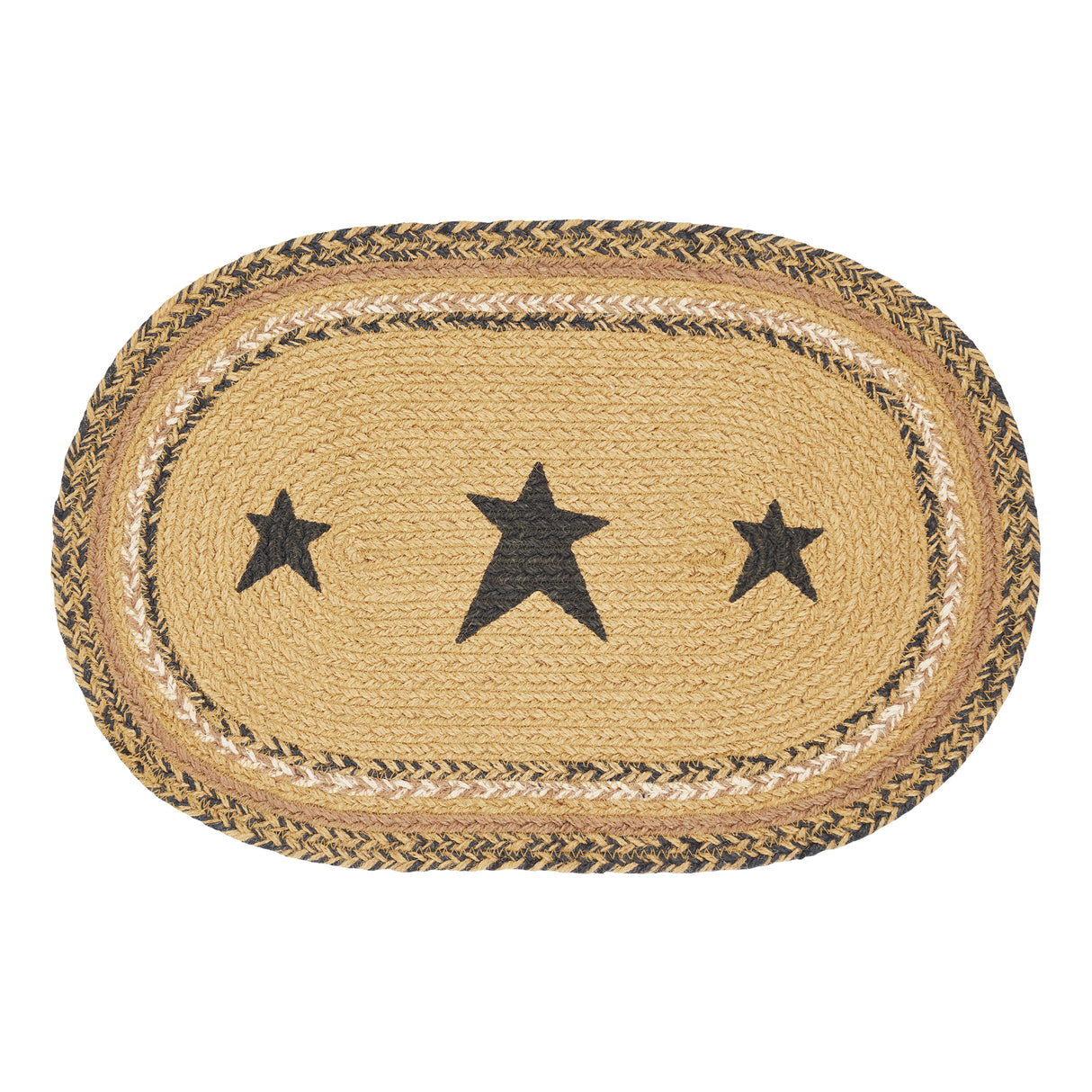 Kettle Grove, Dining Table Placemat, Braided Jute, Stars, Oval, Tan & Black, 10x18, 8 Pack 8 Pack