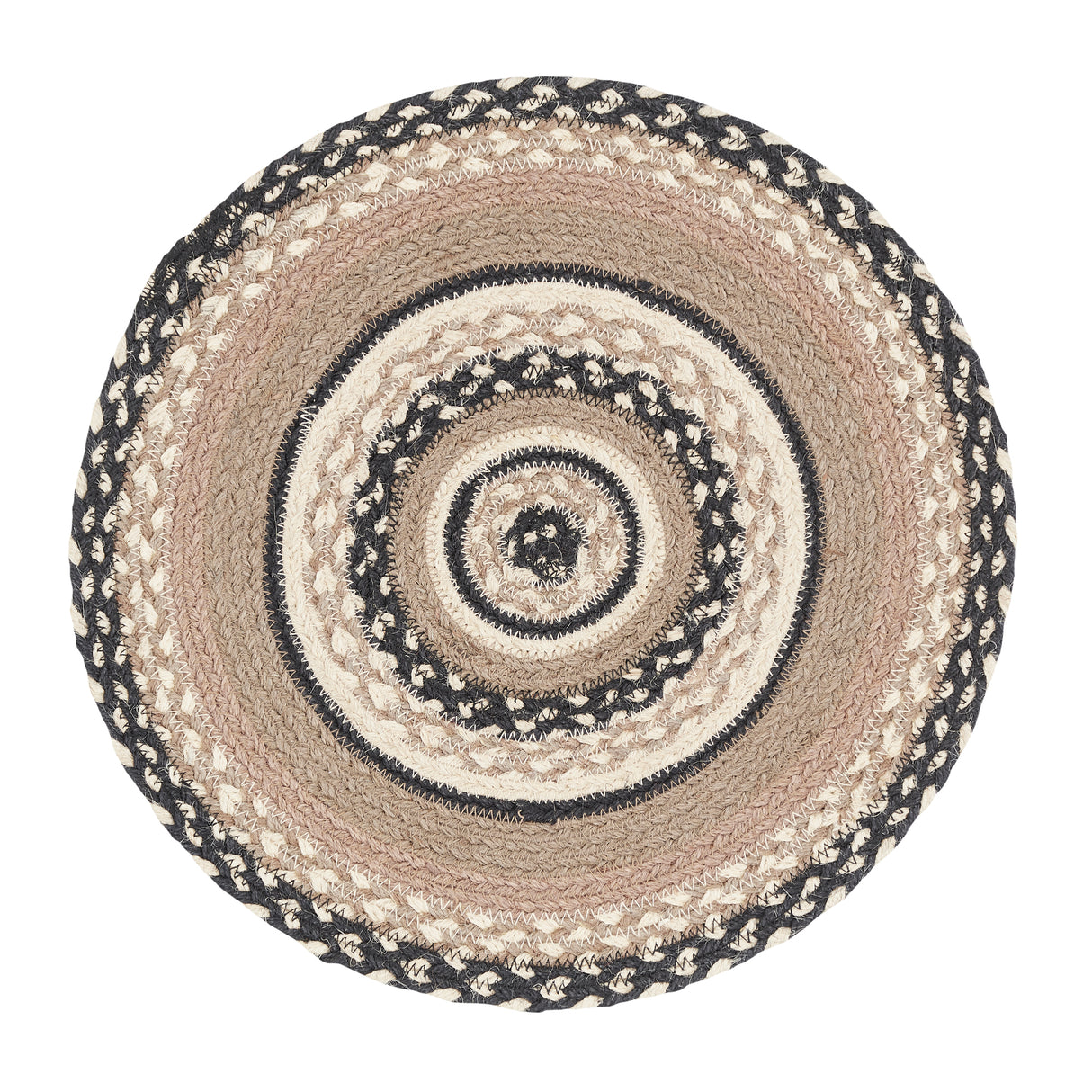 Sawyer Mill, Braided Jute Mat Trivet Placemat, Round, Charcoal Creme, 15 inch, Set of 3