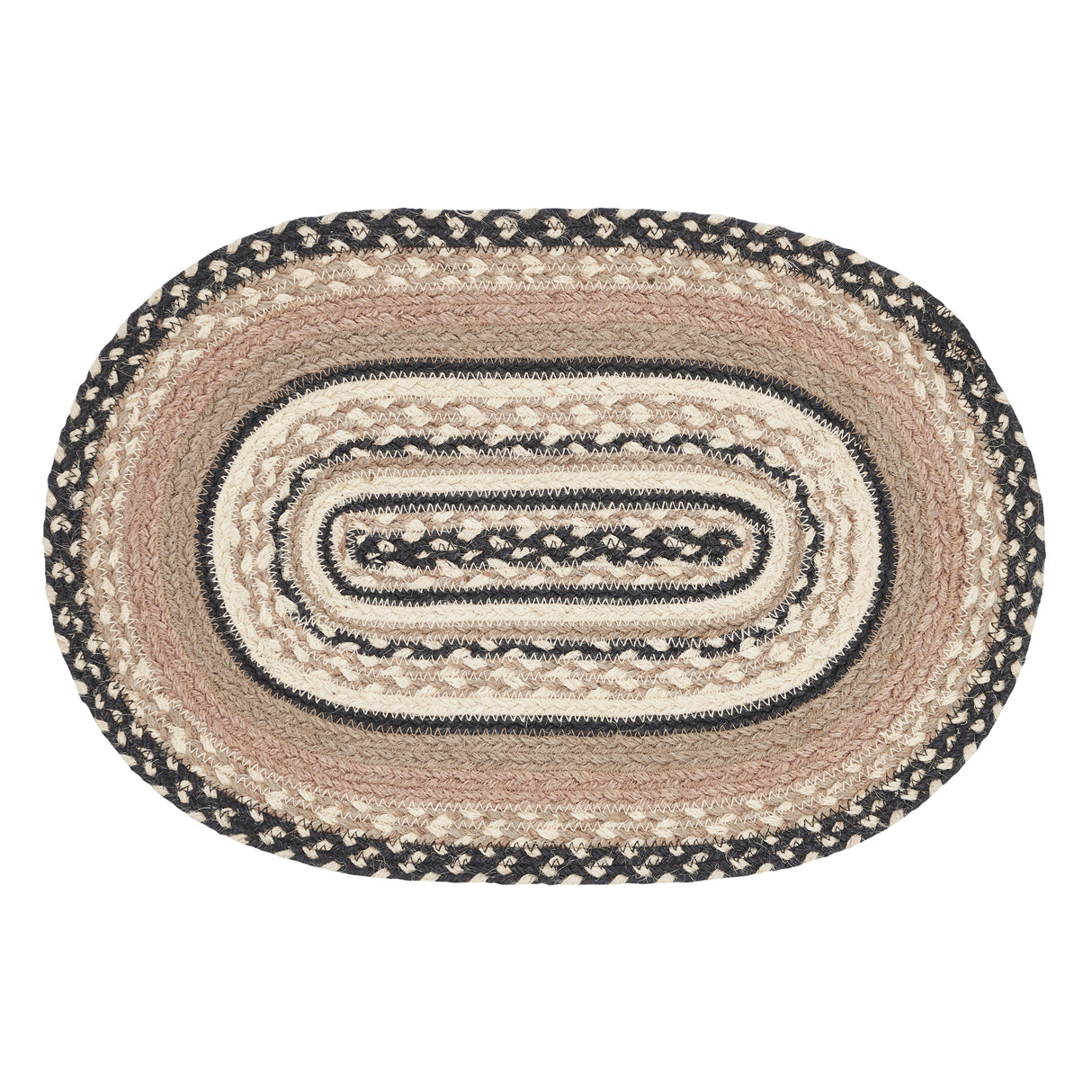 Sawyer Mill, Dining Table Placemat, Braided Jute, Oval, Charcoal Creme, 12x18, 8 Pack 8 Pack