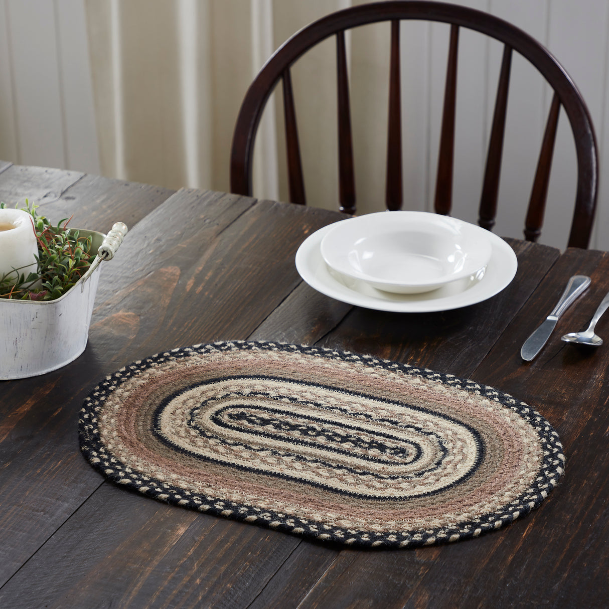 Sawyer Mill, Dining Table Placemat, Braided Jute, Oval, Charcoal Creme, 12x18, 8 Pack 8 Pack