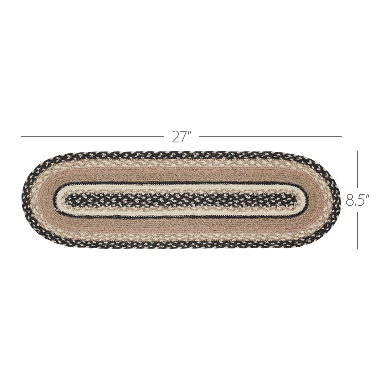Sawyer Mill Charcoal Creme Jute Stair Tread Oval Latex 8.5x27, Set of 7