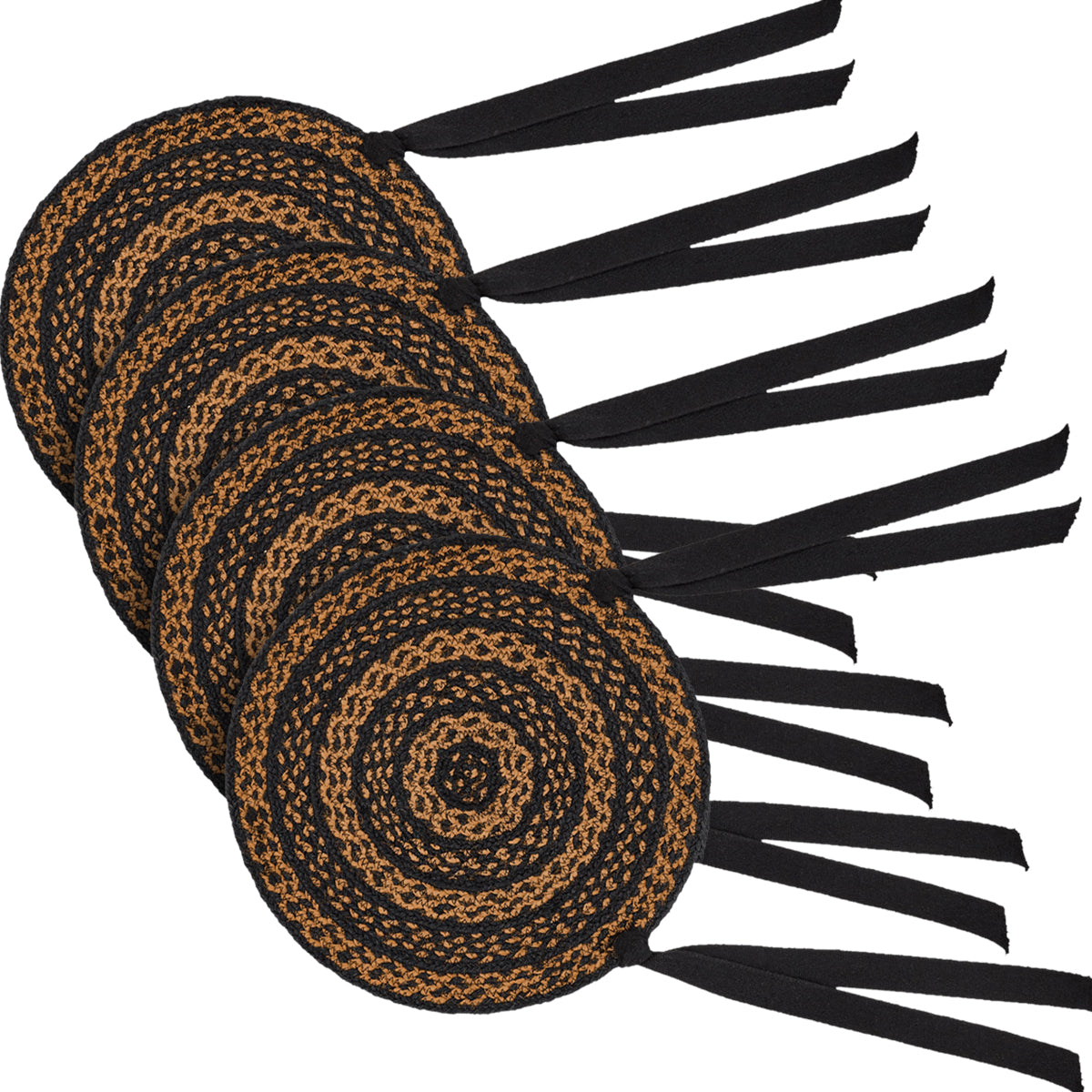 Black & Tan 15 Inch Braided Jute Chair Pad