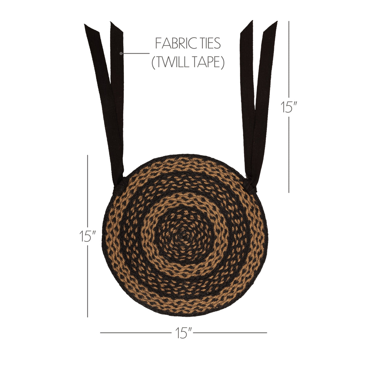 Black & Tan 15 Inch Braided Jute Chair Pad