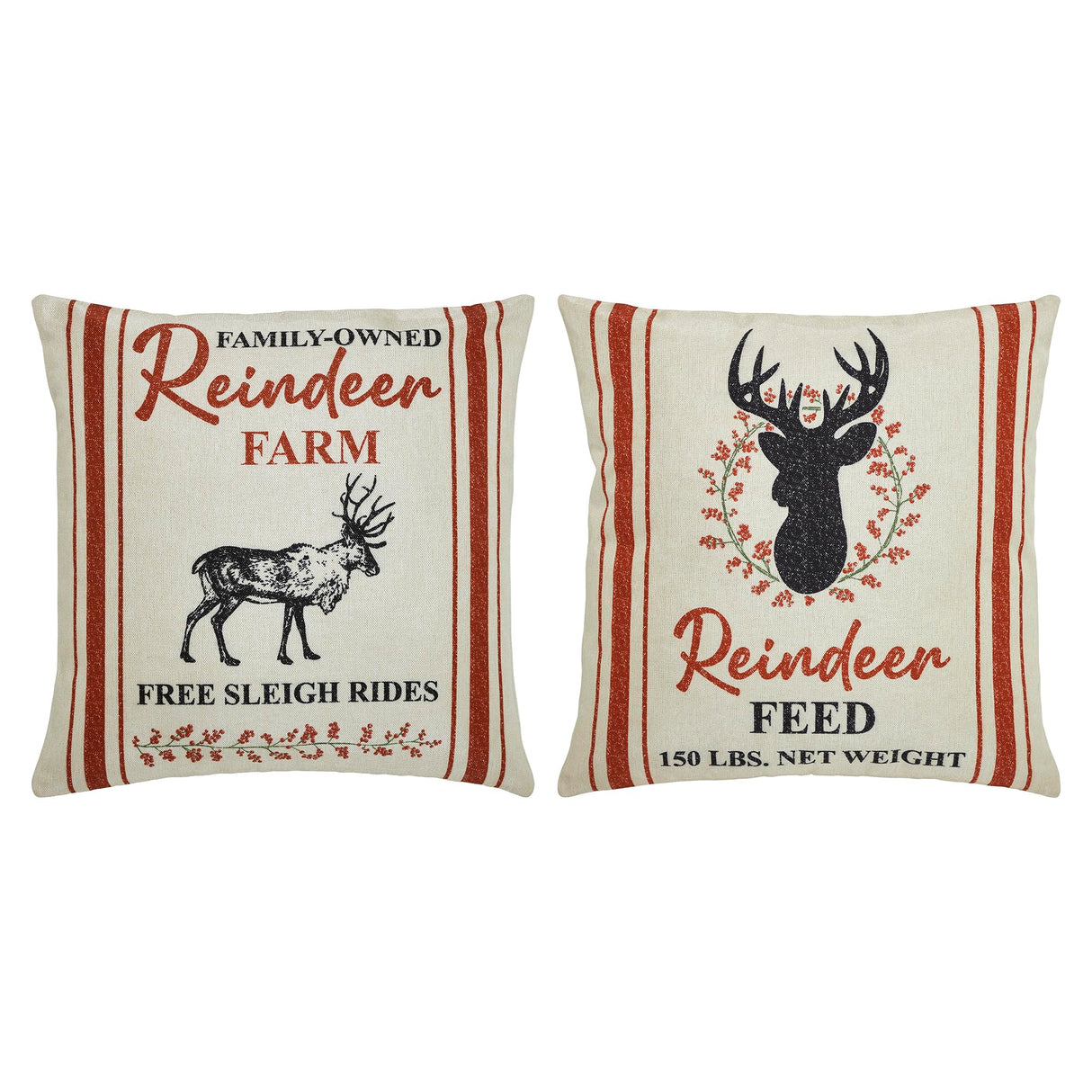 Reindeer Farm Pillow Cover Set of 2 18Lx18W