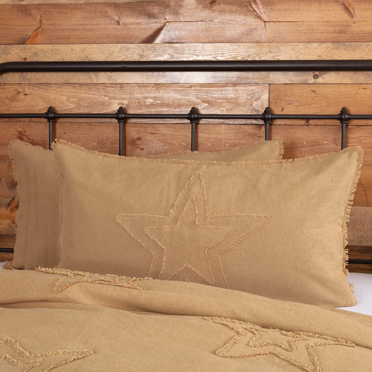 Burlap Natural Star King Sham Set of 2 21x37
