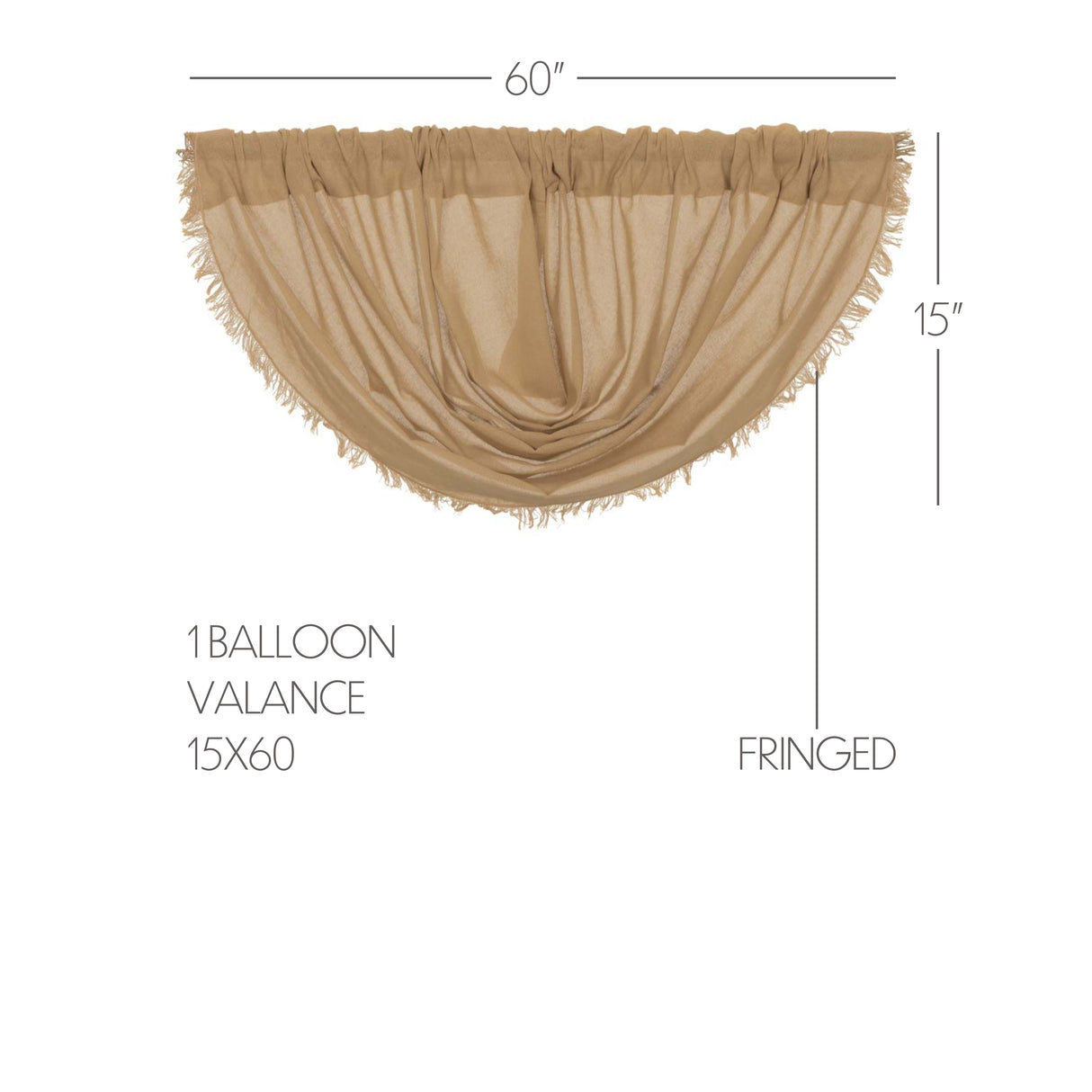 Tobacco Cloth Khaki Balloon Valance Fringed 15x60