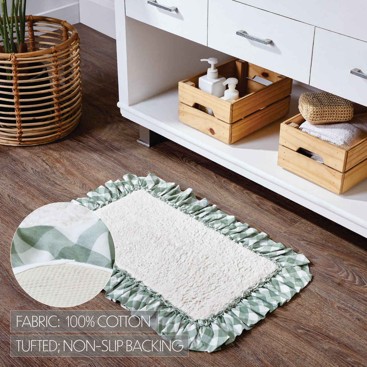 VHC Brands Annie Buffalo Check Sage Green 2pc Bathhmat Set, 20x30 and 27x48