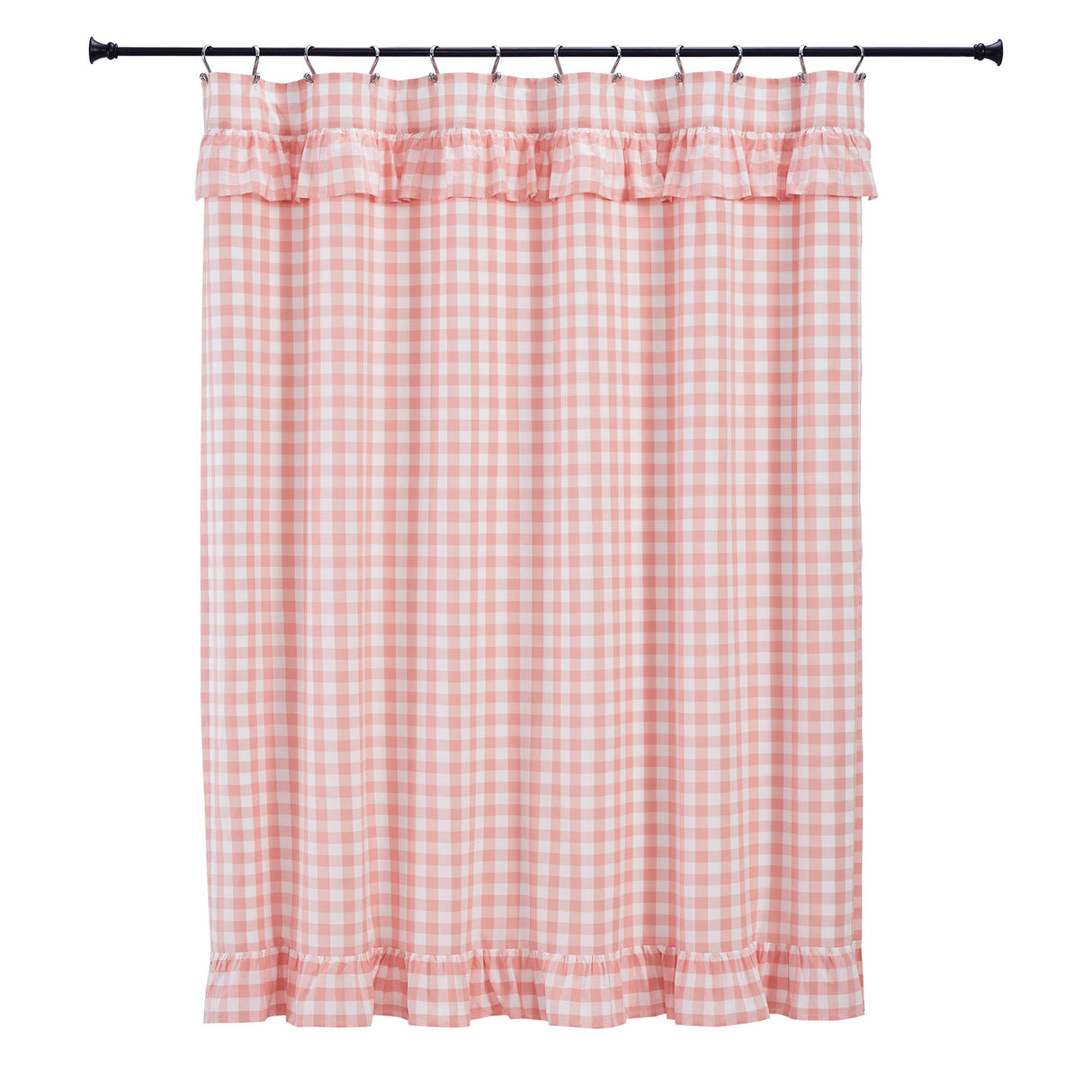 Annie Buffalo Coral Check Ruffled Shower Curtain 72x72