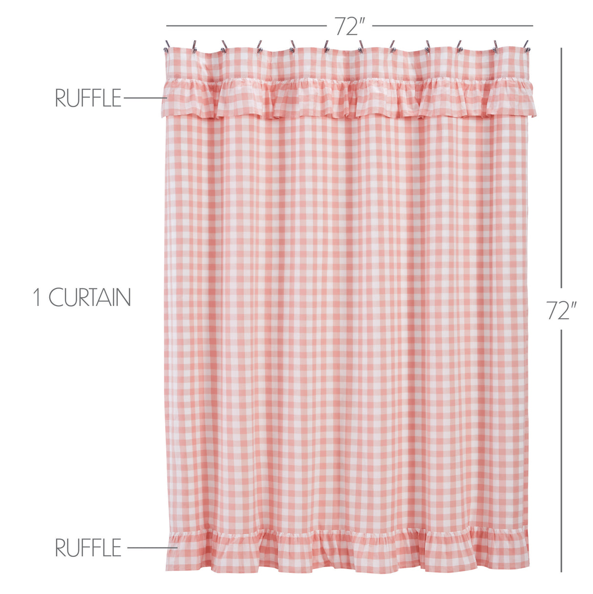 Annie Buffalo Coral Check Ruffled Shower Curtain 72x72
