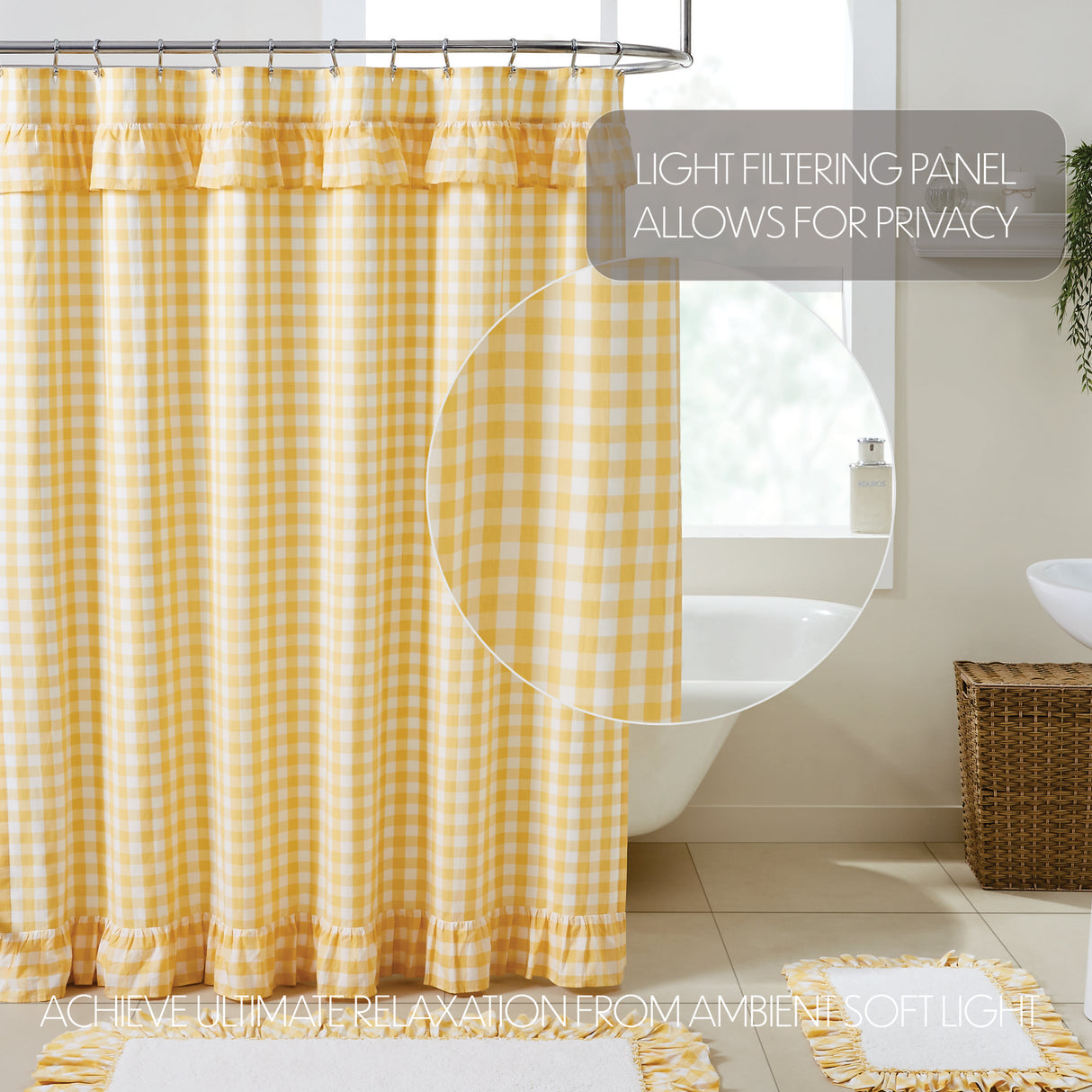 Annie Buffalo Yellow Check Ruffled Shower Curtain 72x72