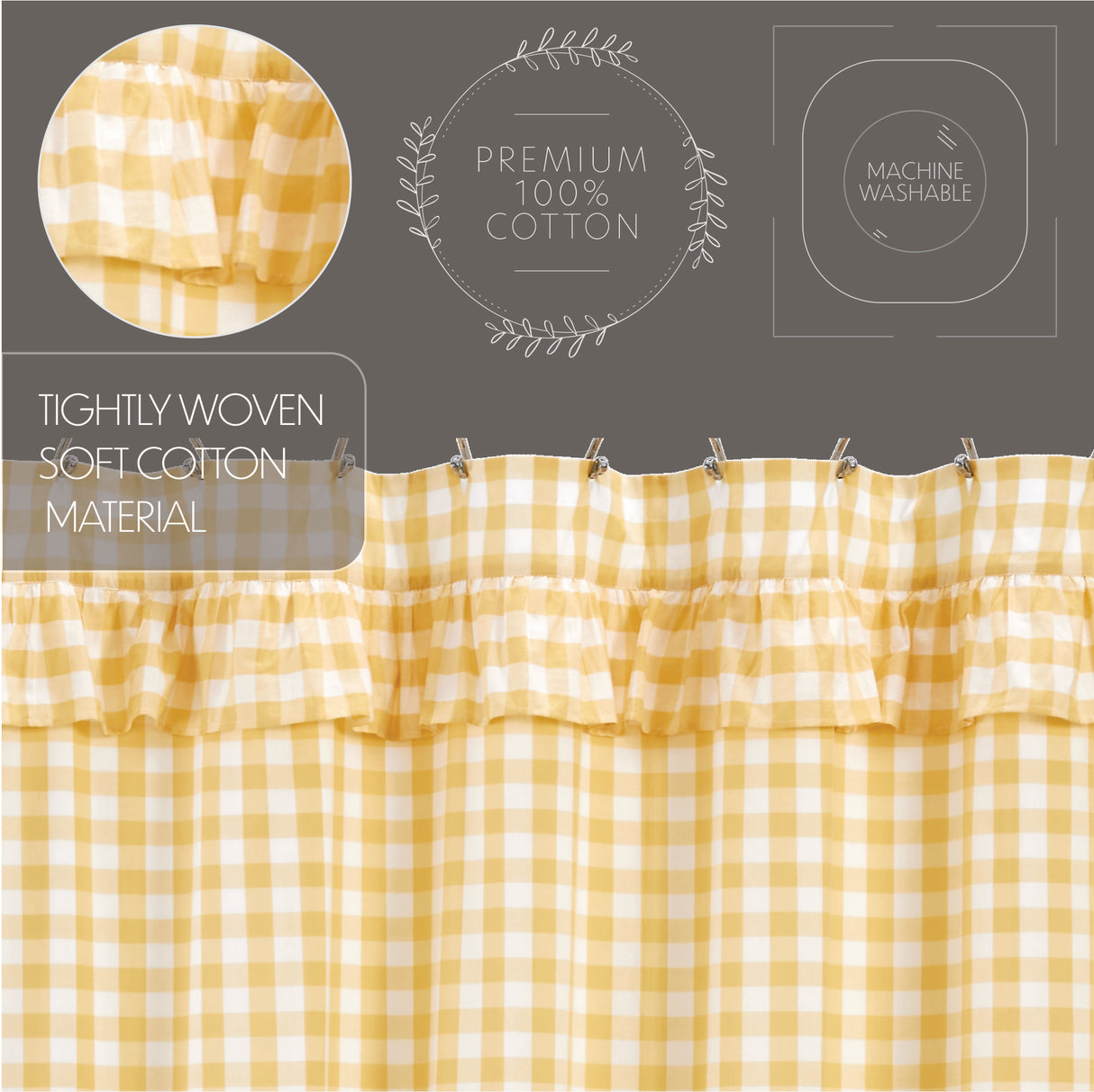 Annie Buffalo Yellow Check Ruffled Shower Curtain 72x72