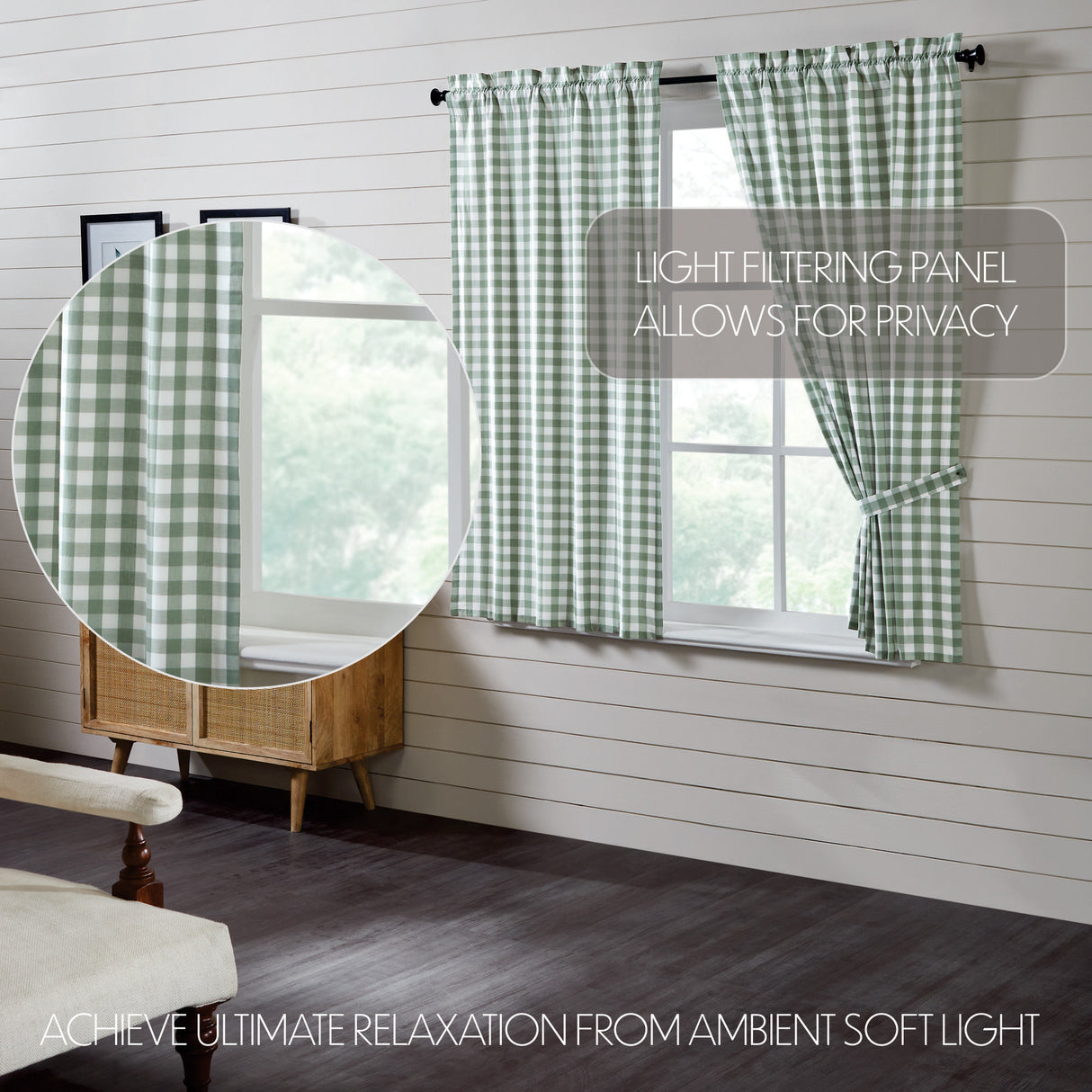 Annie Buffalo Green Check Short Panel Set of 2 63x36