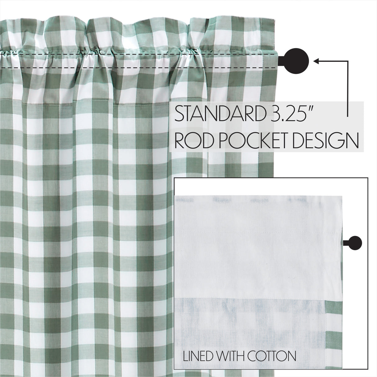 Annie Buffalo Green Check Short Panel Set of 2 63x36