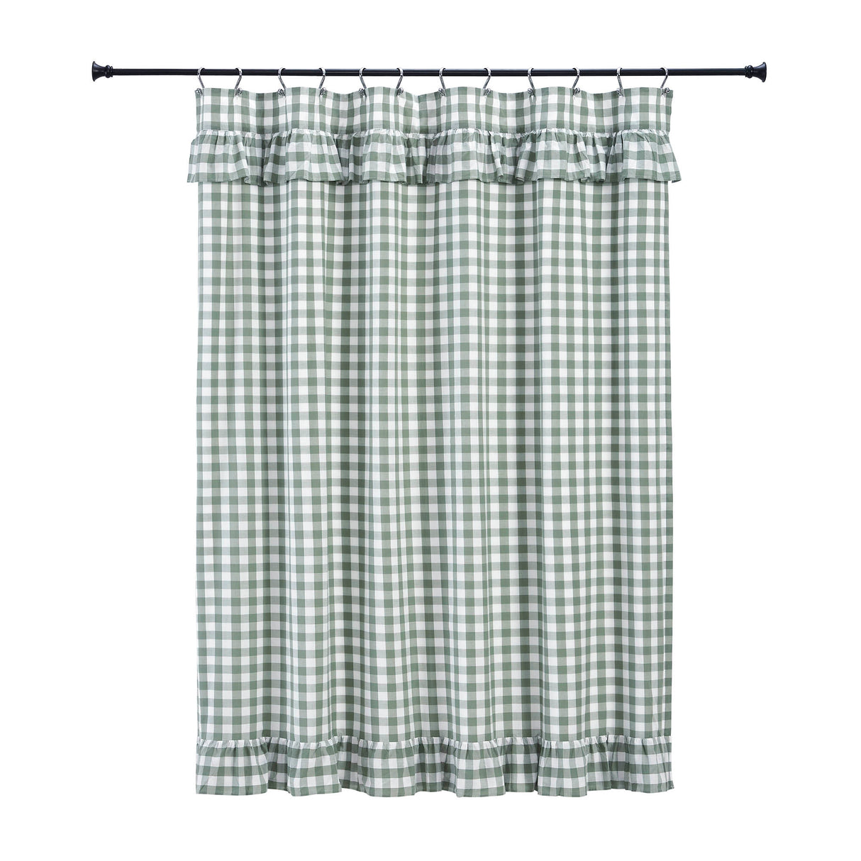 Annie Buffalo Green Check Ruffled Shower Curtain 72x72