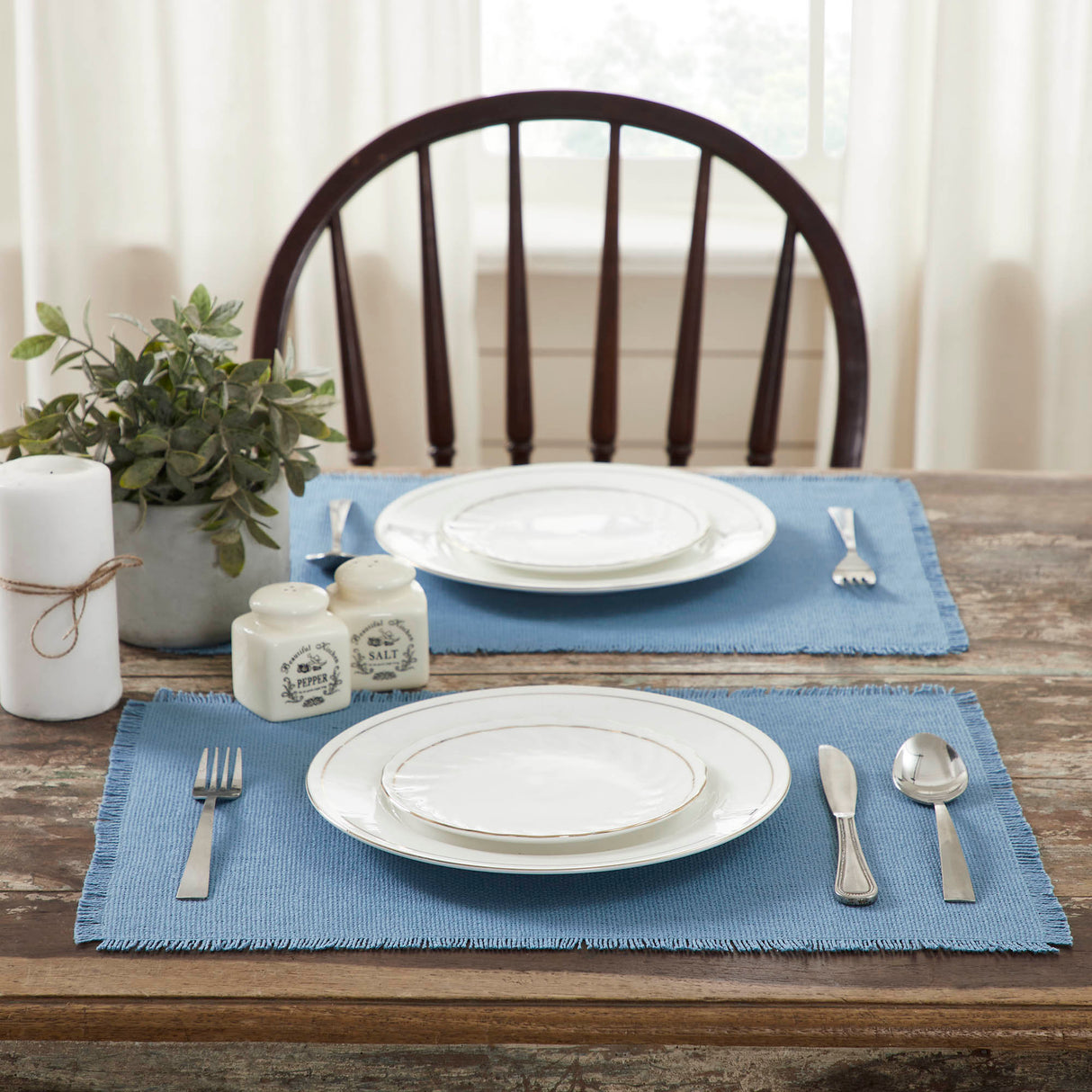 Burlap Blue Placemat Set of 6 Fringed 13x19, 12 Pack