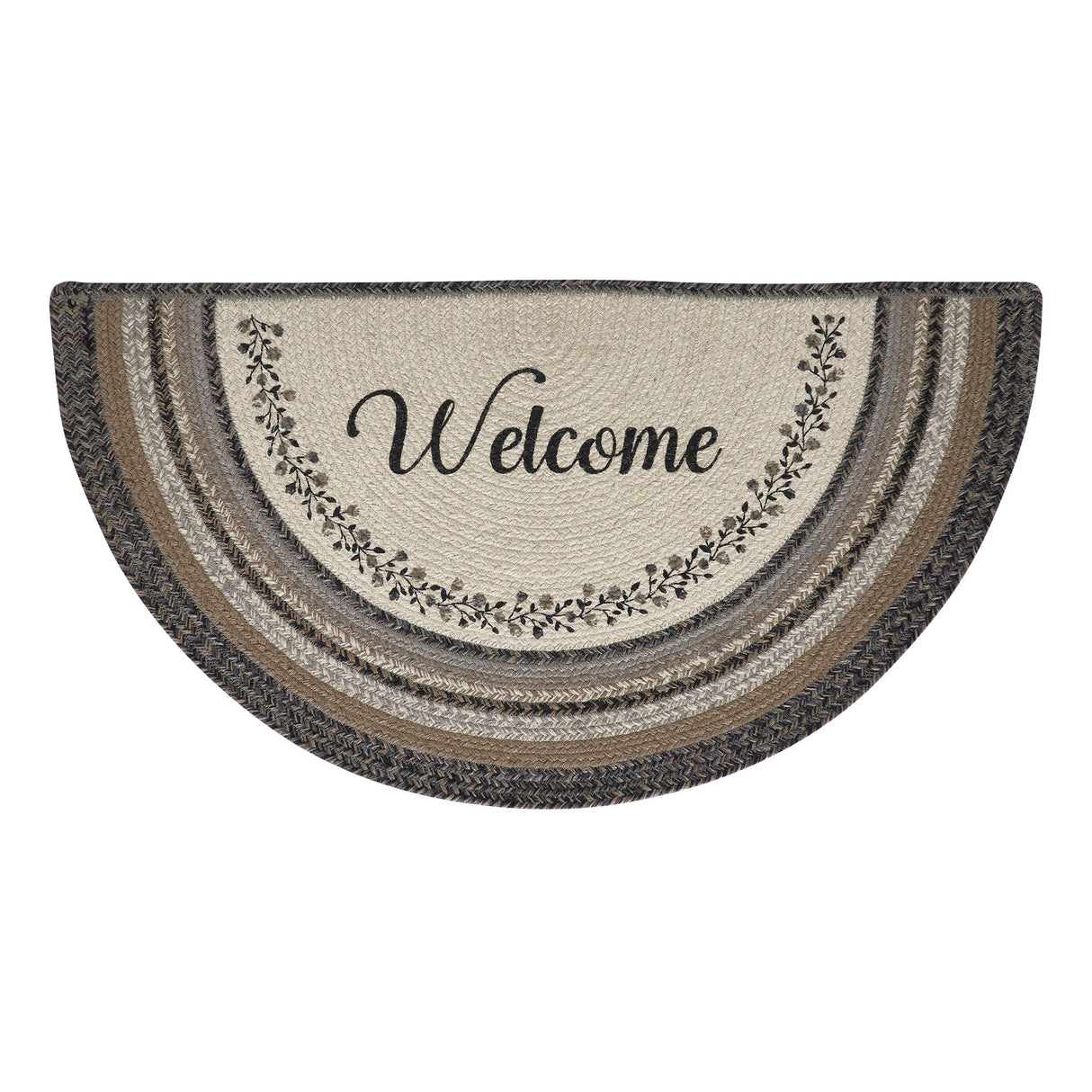 Floral Vine Jute Rug Half Circle Welcome 19.5x36
