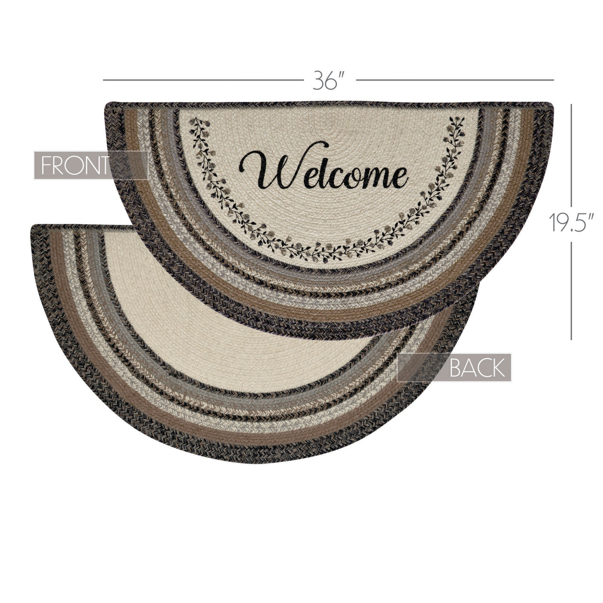 Floral Vine Jute Rug Half Circle Welcome 19.5x36