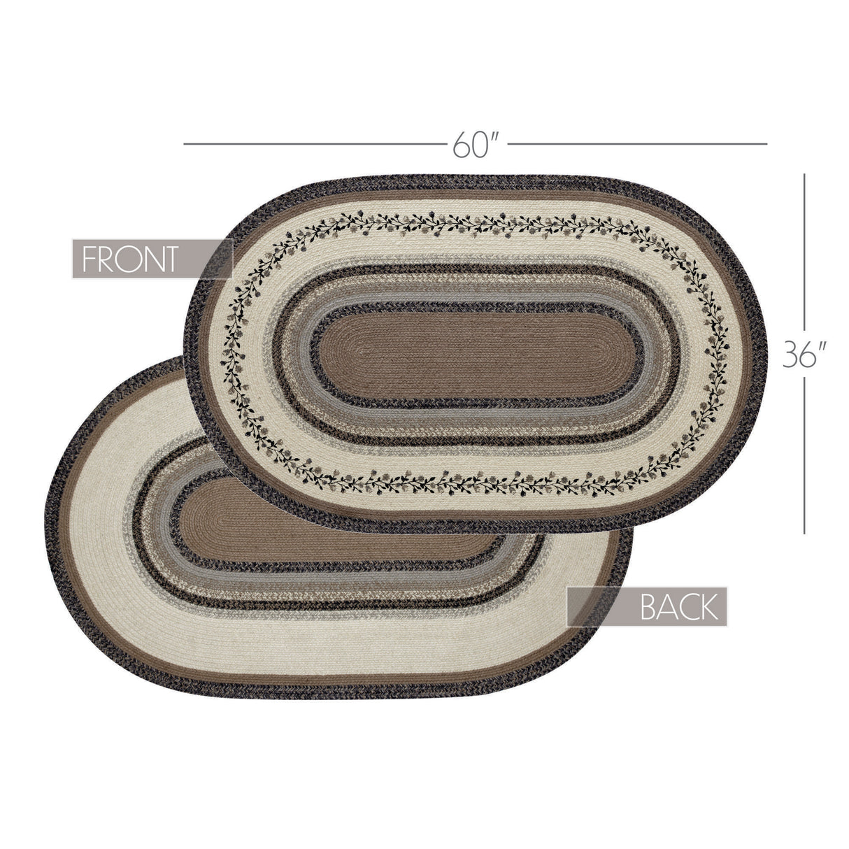 Floral Vine Jute Oval Rug w/ Pad 36x60