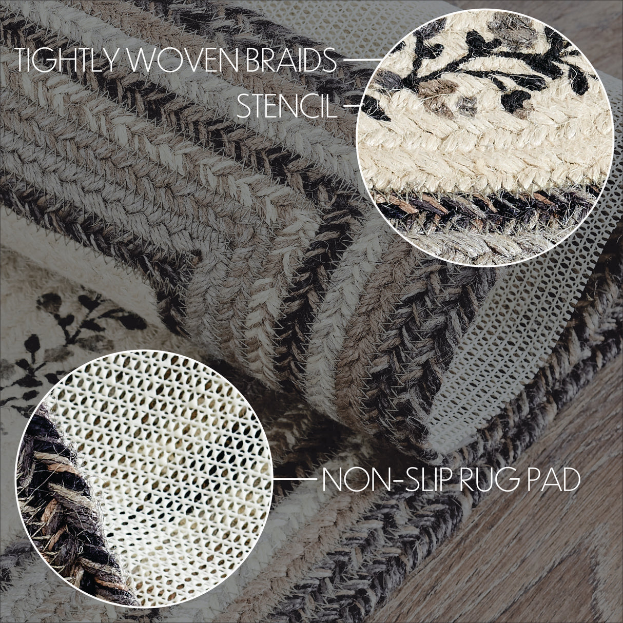 Floral Vine Jute Rug Rect Welcome w/ Pad 27x48