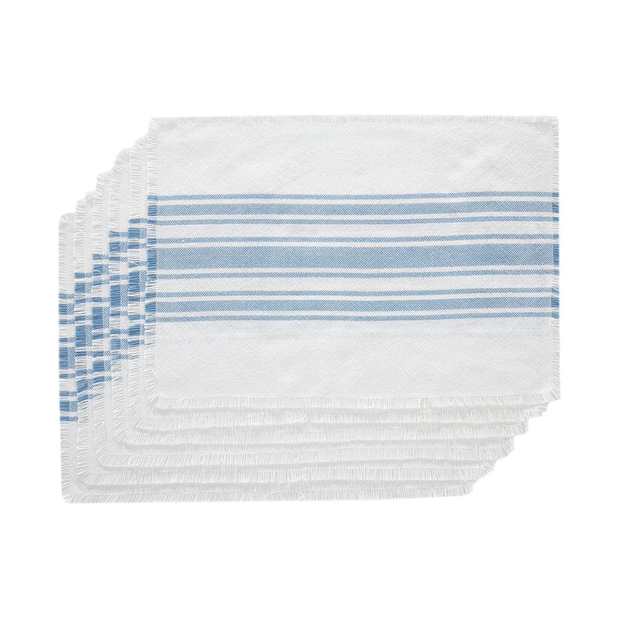 Antique White Stripe Blue Indoor/Outdoor Placemat Set of 6 13x19