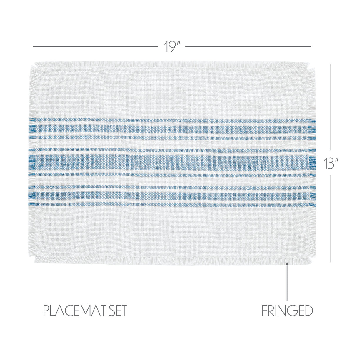 Antique White Stripe Farmhouse 13"x19" Placemat Set of 6 Blue Recycled Plastic (PET) Striped Water-Resistant Rect Kitchen Table Decor, 12 Pack