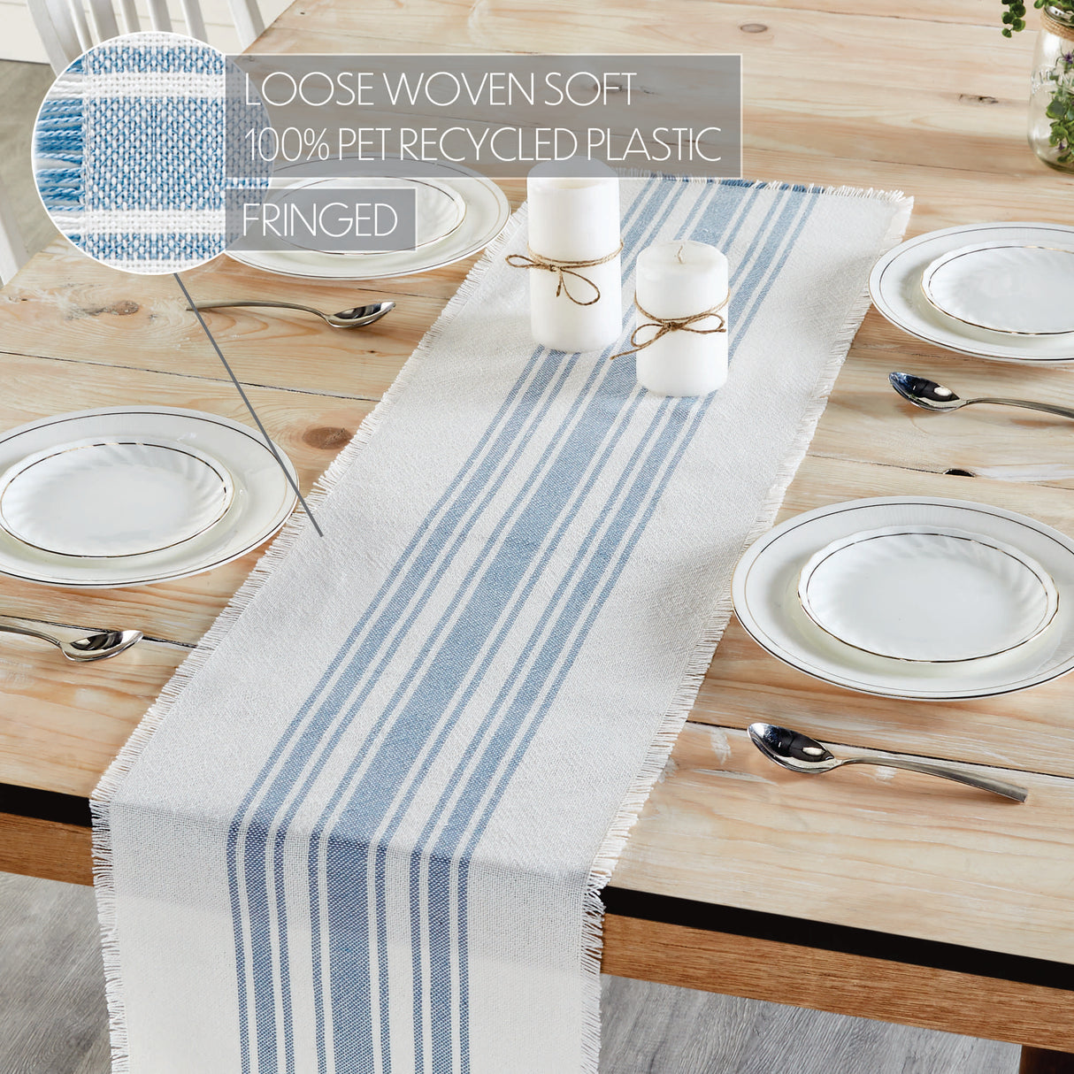Antique White Stripe Blue Indoor/Outdoor Runner 12x48