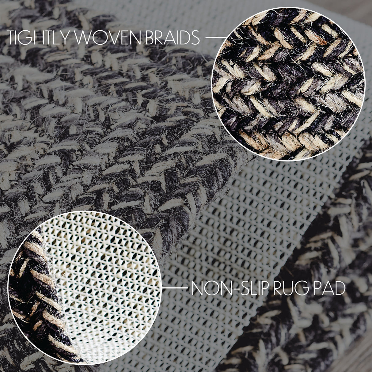 Sawyer Mill Black White Jute Rug Rect w/ Pad 36x72