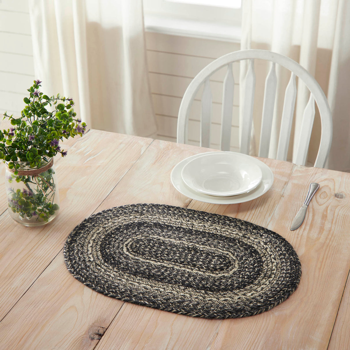 Sawyer Mill Black White Jute Oval Placemat 13x19, 6 Pack 6 Pack