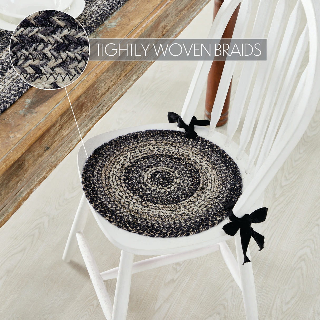 Sawyer Mill Black White Jute Chair Pad 15 inch Diameter