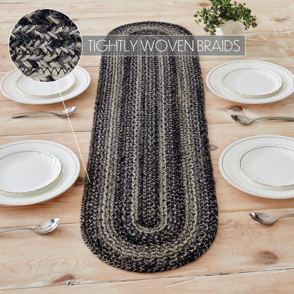 Sawyer Mill Black White Jute Oval Runner 12x48