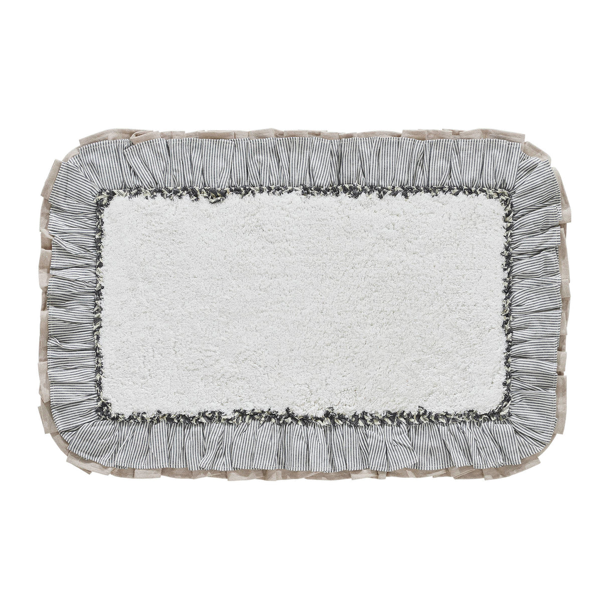 VHC Brands Ashmont Vintage White 2pc Bathhmat Set, 20x30 and 27x48