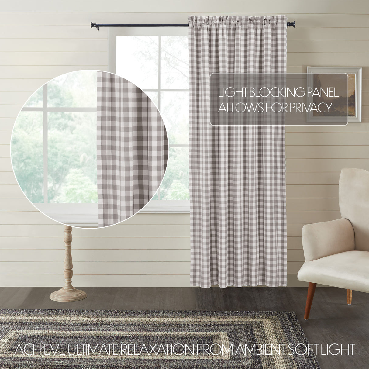 Annie Buffalo Grey Check Blackout Panel 84x50