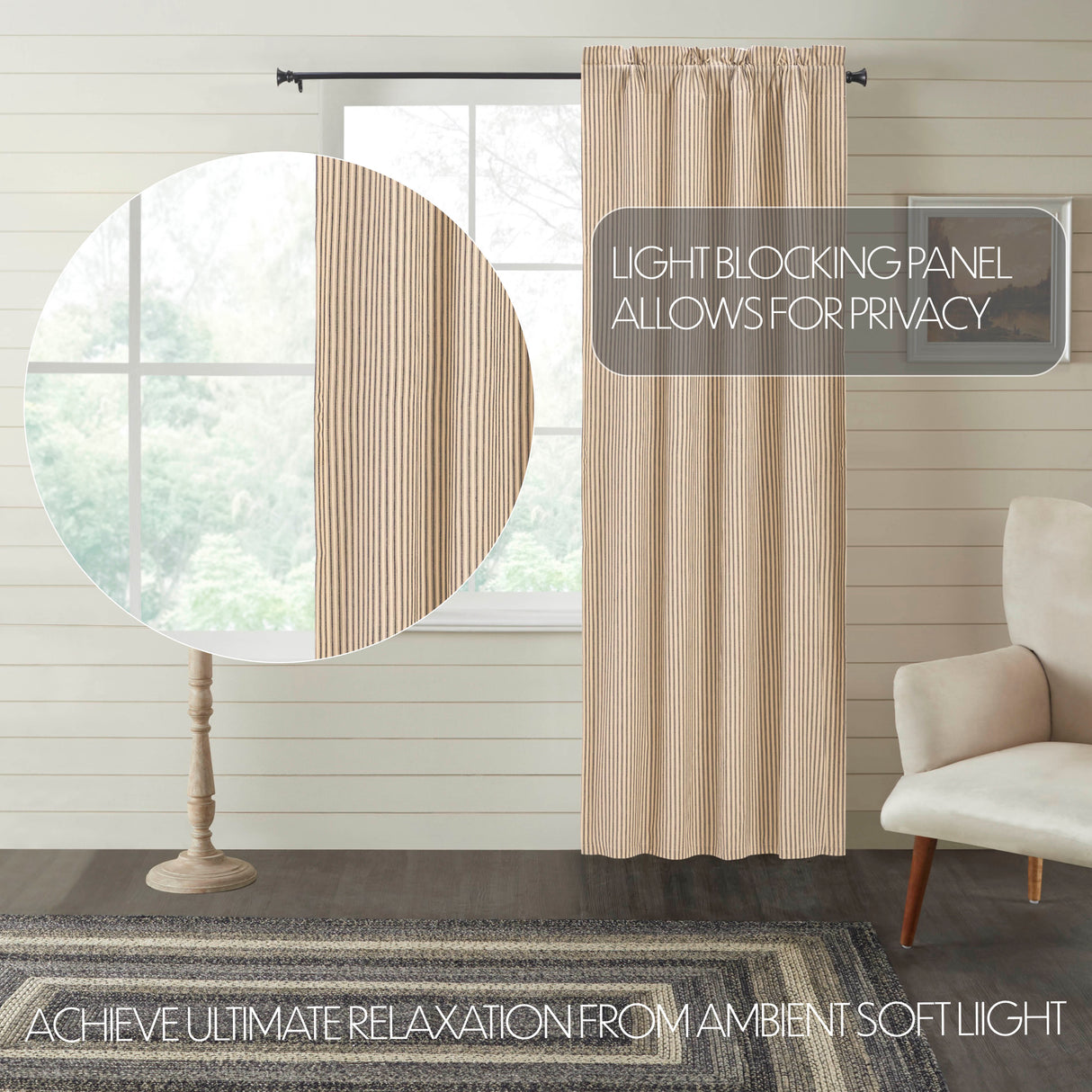 Sawyer Mill Charcoal Ticking Stripe Blackout Panel 84x40