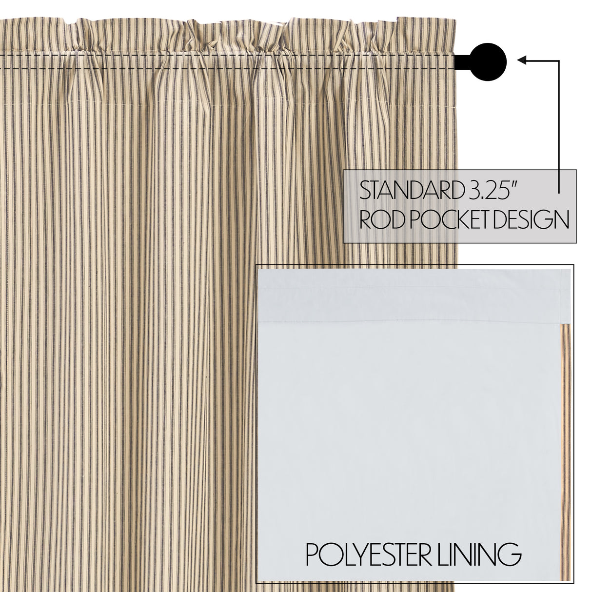 Sawyer Mill Charcoal Ticking Stripe Blackout Panel 84x40