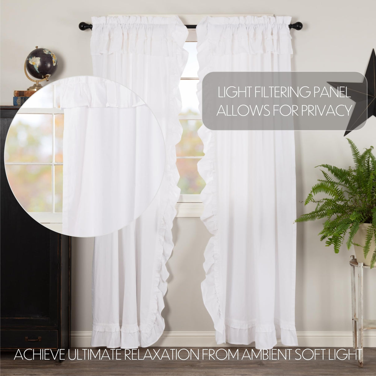 Muslin Ruffled Bleached White Panel Set of 4 84x40