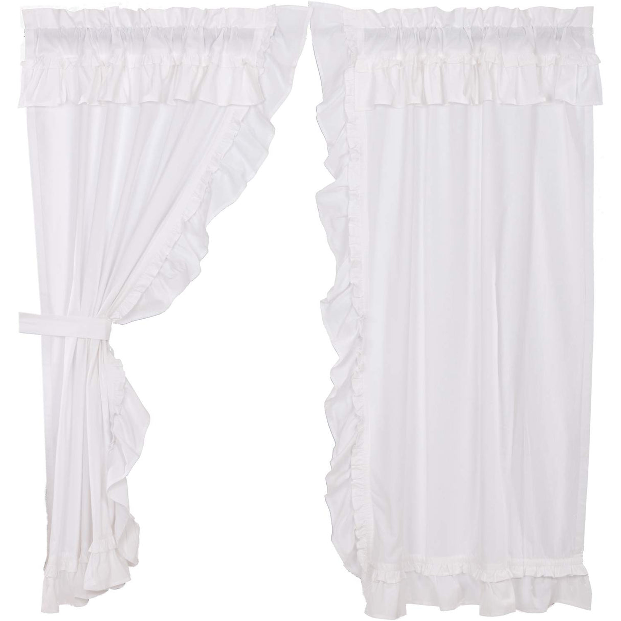 Muslin Ruffled Bleached White Short Panel Set of 4 63x36