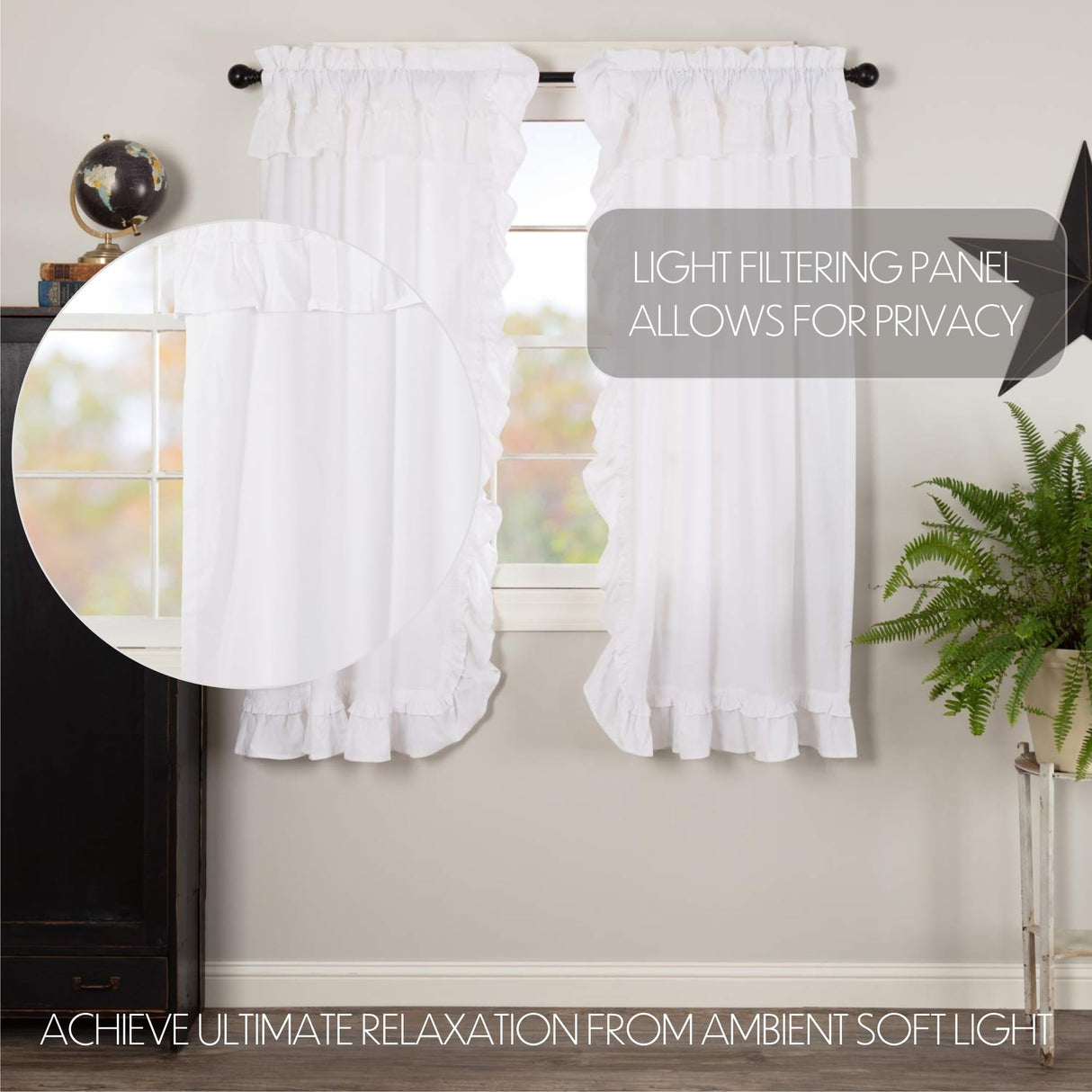 Muslin Ruffled Bleached White Short Panel Set of 4 63x36