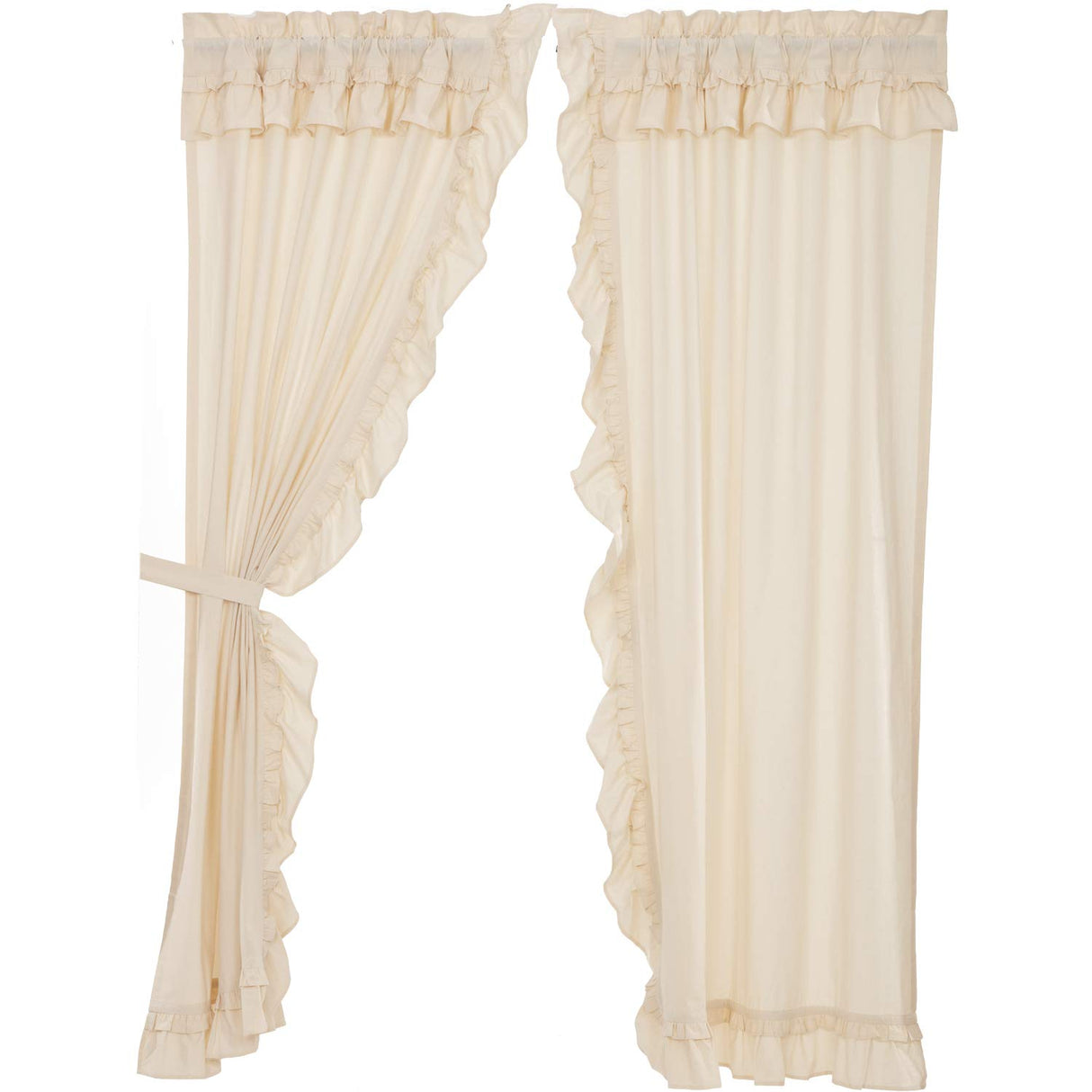 Muslin Ruffled Unbleached Natural Panel Set of 4 84x40