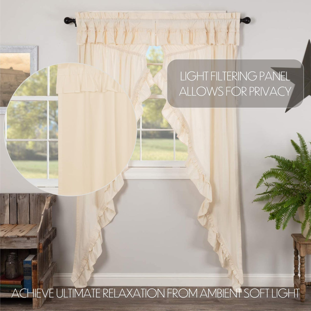 Muslin Ruffled Unbleached Natural Prairie Long Panel Set of 4 84x36x18