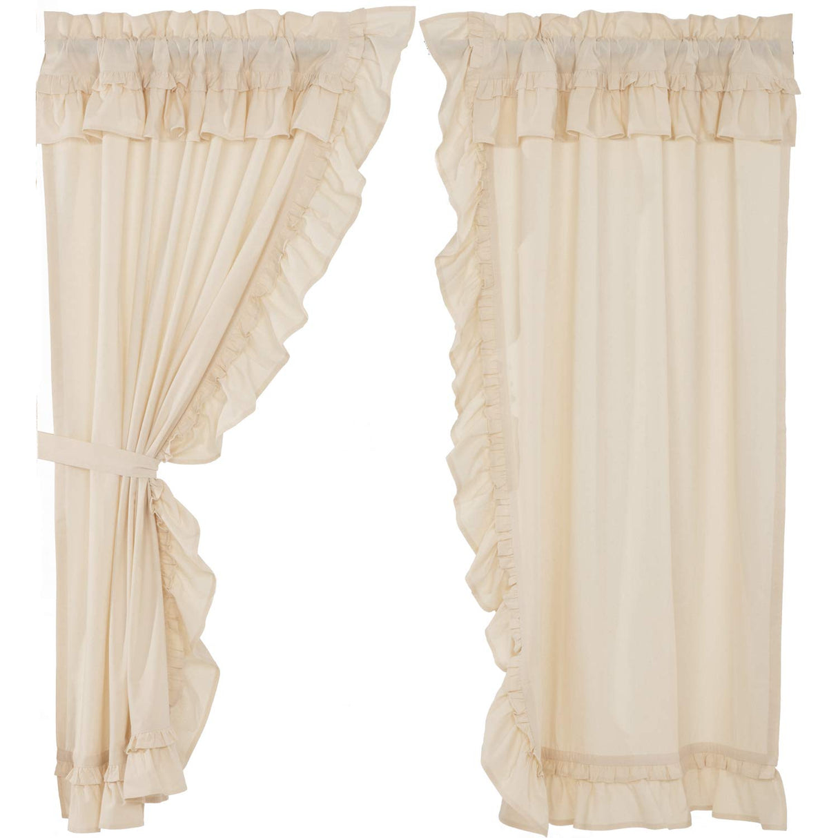 Muslin Ruffled Unbleached Natural Short Panel Set of 4 63x36