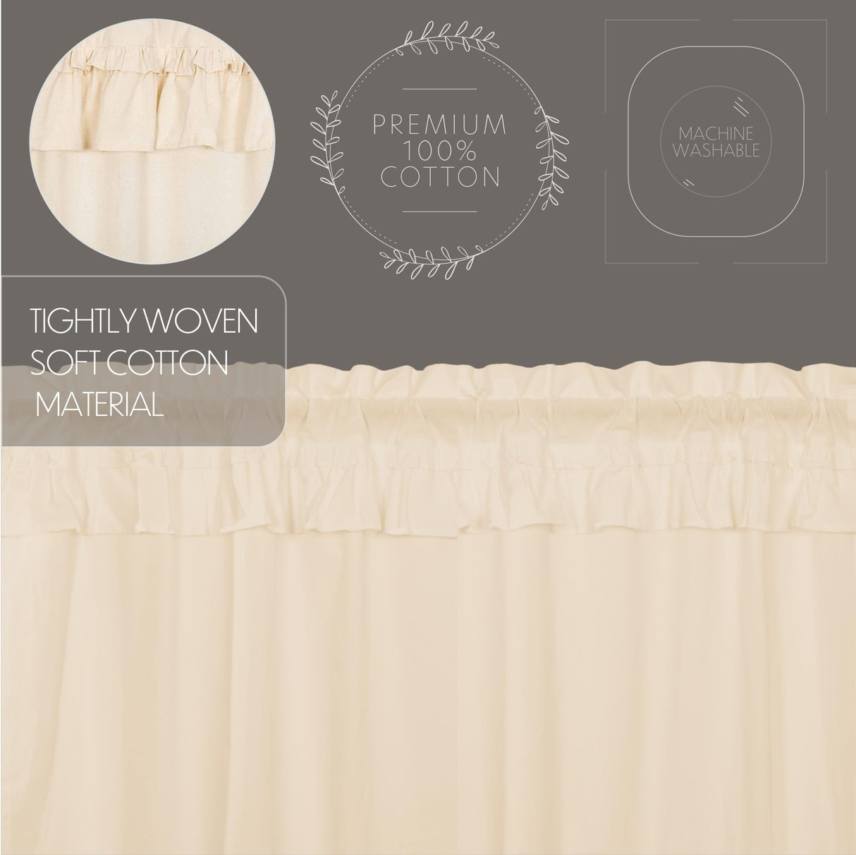 Muslin Ruffled Unbleached Natural Short Panel Set of 4 63x36