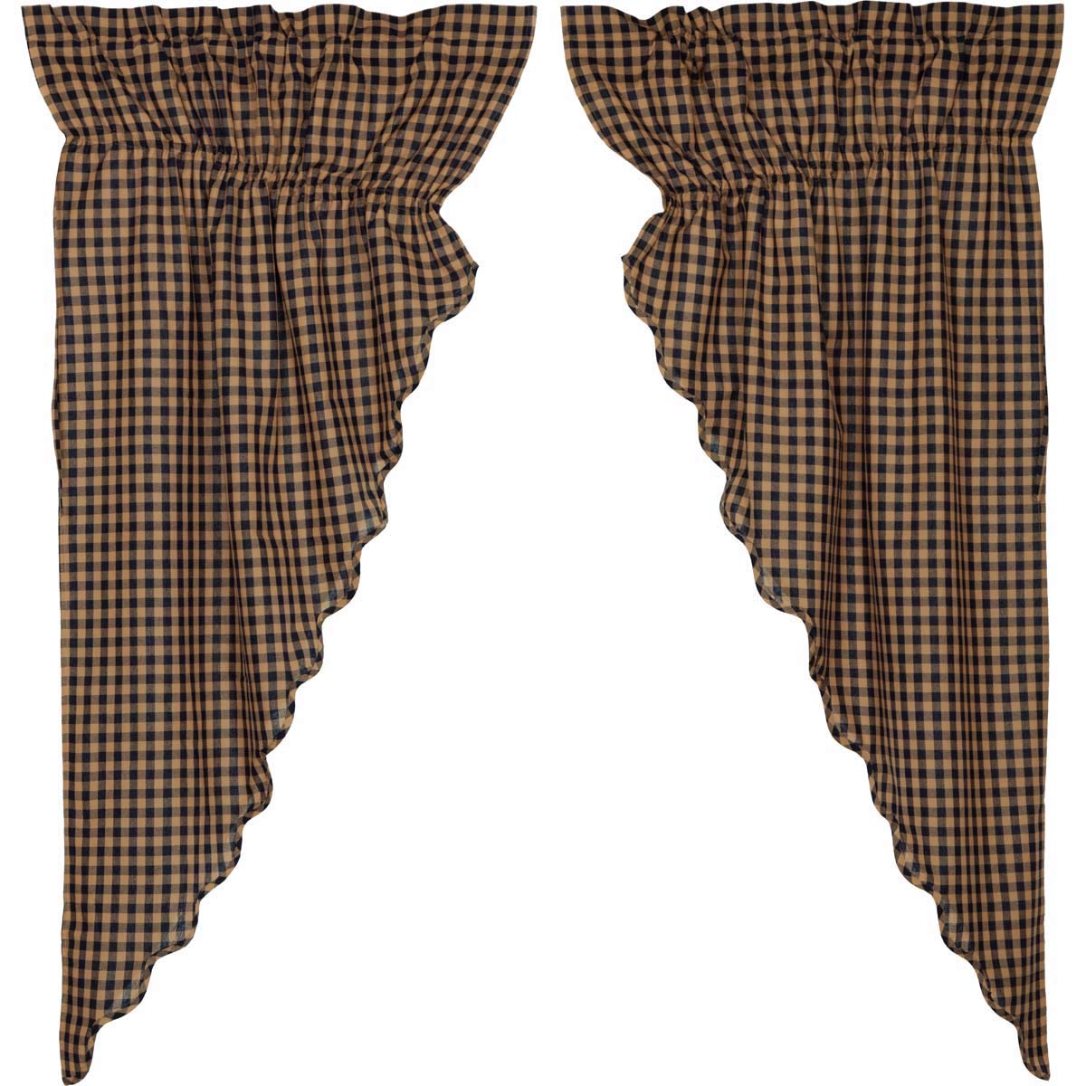 Navy Check Scalloped Prairie Short Panel Set of 4 63x36x18