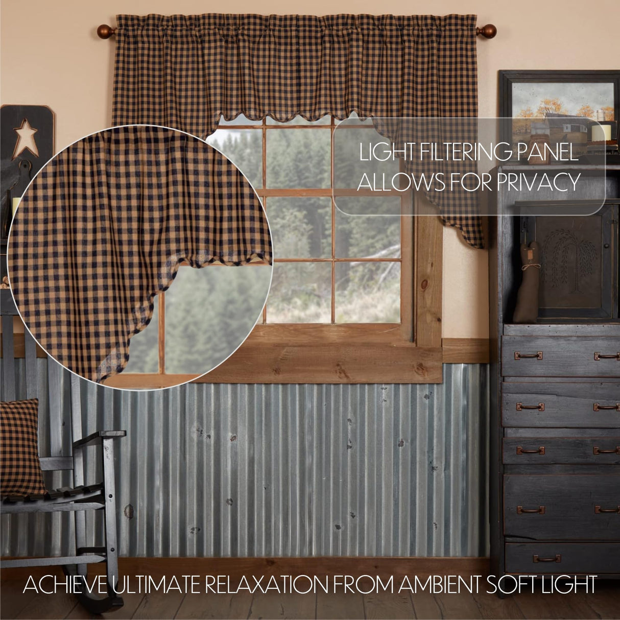 Navy Check Scalloped Swag Set of 4 36x36x16