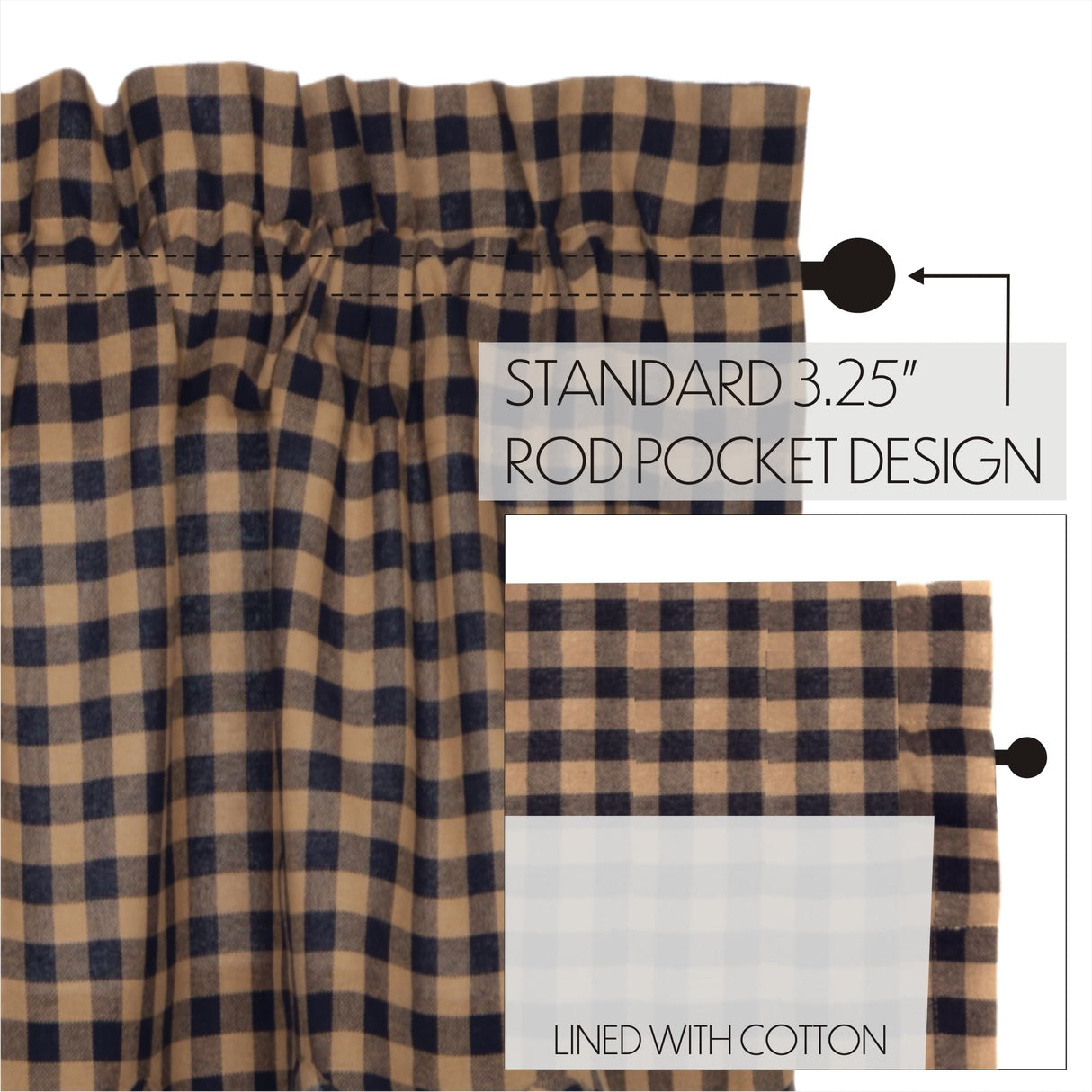 Navy Check Scalloped Swag Set of 4 36x36x16