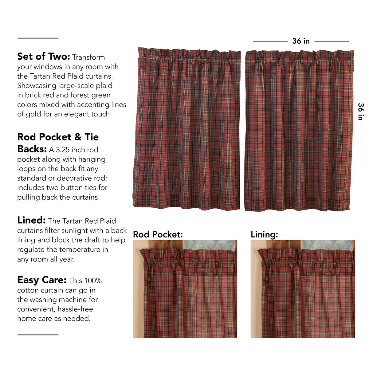 Tartan Red Plaid Tier Set of 4 L36xW36