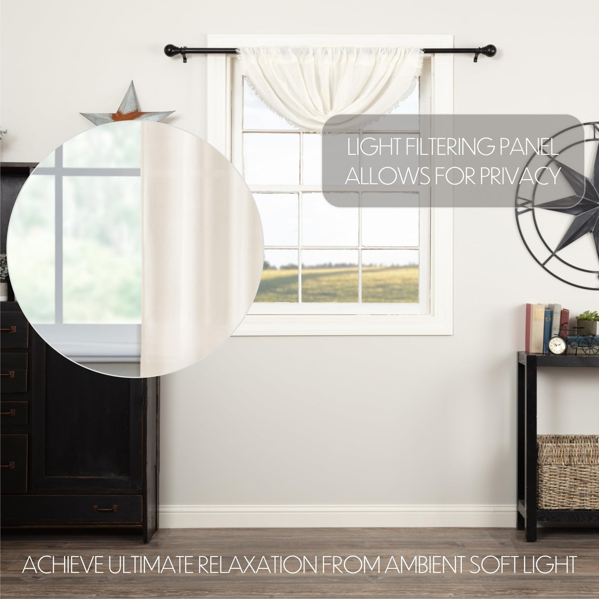 Tobacco Cloth Antique White Balloon Valance Set of 2 Fringed 15x60