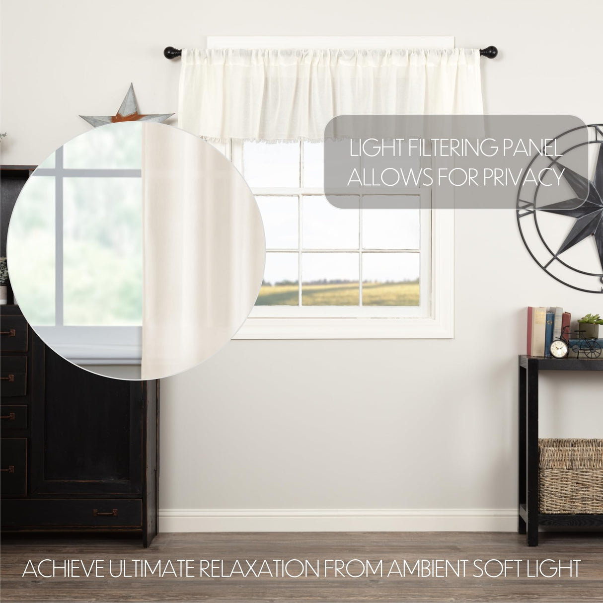 Tobacco Cloth Antique White Valance Fringed Set of 2 16x90