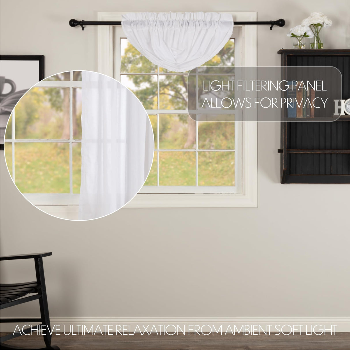 White Ruffled Sheer Balloon Valance Set of 2 15x60